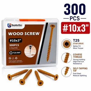 #10×3 Inch Wood Screws, 300PCS Brown Coated Torx Countersunk Head Self Tapping Wood Screws with T25 Driver Bit, Anti Rust Carbon Steel Heavy Duty Fasteners for Woodworking Fence Outdoor Construction