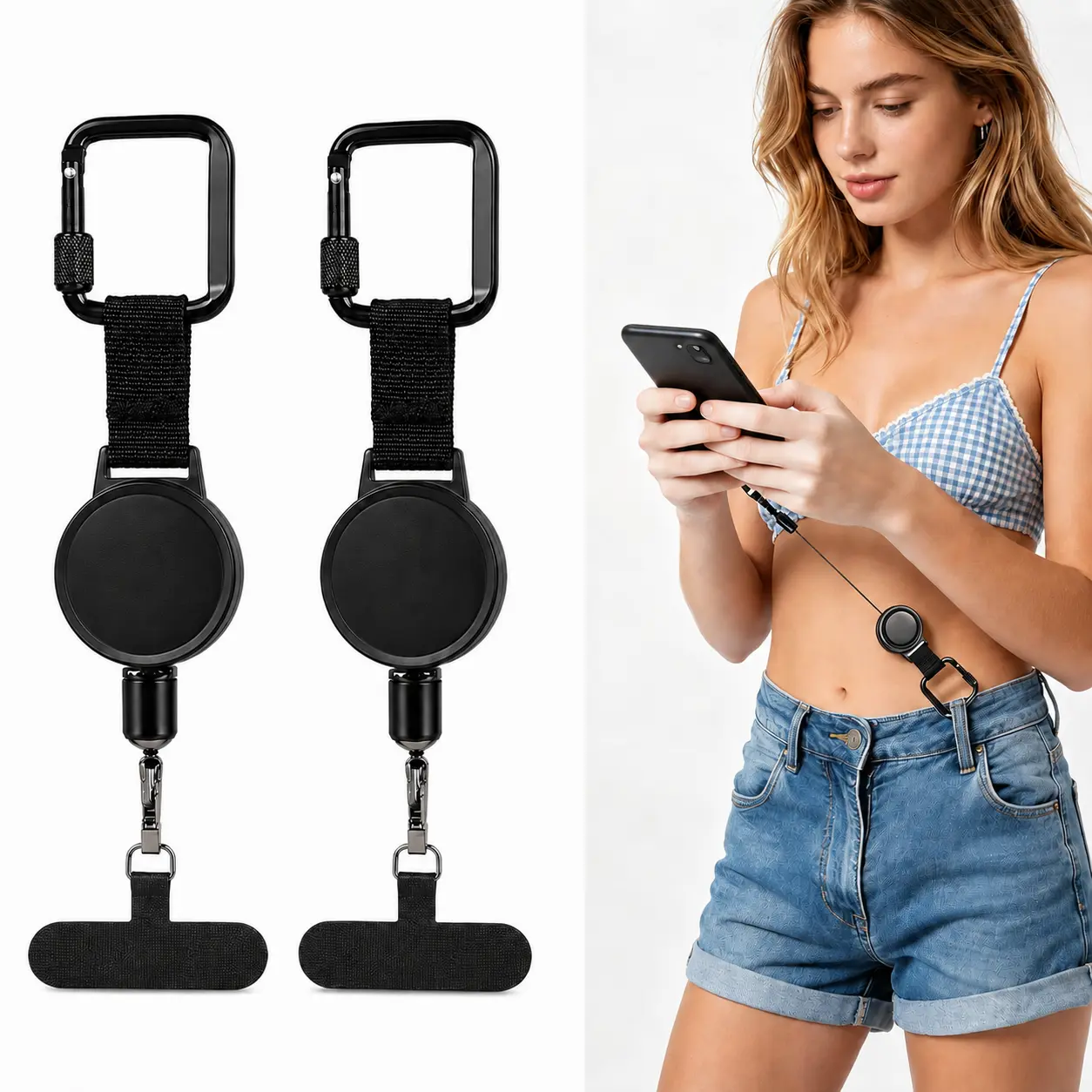 2PC Retractable Mobile Phone Lanyard - Anti-Theft Anti-Drop Tether with Steel Cord, Universal Strap Tab Keychain for Outdoor Climbing - Mobile Accessories for Belt & Backpack