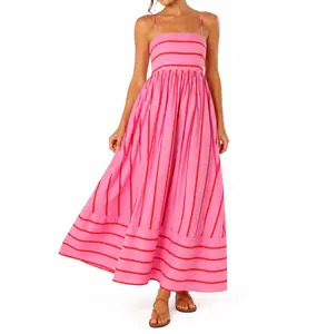 Summer Clothes UTCOCO Women Striped Back Smocked Maxi Dress, Spaghetti Strap Cut Out Flowy Swing Long Dress
