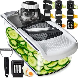 Ultimate Mandoline Slicer for Kitchen - 11-in-1 Fruit Cutter, Cheese Grater, Cucumber Slicer, Veggie Spiralizer with Safety Glove, Dishwasher Safe, Non-Slip Base, ABS Plastic, BPA-Free, Compact Design