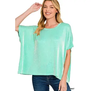 Ribbed Striped Oversized Short Sleeve Top