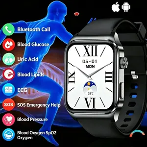 ECG/Heart Rate Variability (HRV), scientific sleep monitoring, body temperature, blood pressure, blood sugar, blood lipids, uric acid monitoring — E100 smartwatch