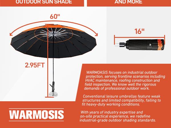 【Upgraded】60" Folding HVAC Umbrella with Magnetic Base, Universal Clip, Reinforced Fiberglass, Wind-Resistant, Portable, 180&deg;Adjustable for HVAC Use and Outdoor Activities