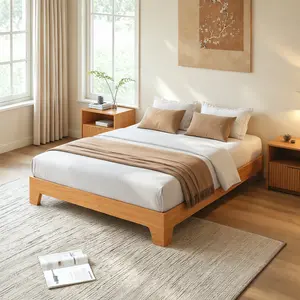 SA-Garvee 10 Inch Wood Platform Bed Frame, Wood Bed Frame Without Headboard, Wood Slat Support, No Box Spring Needed, Easy Assembly, Available in Twin, Full, Queen, King, and California King Sizes