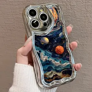 Brand New Electroplated Creative Fashion Pattern Wave Phone Case Compatible with iPhone 17 16 15 14 13 12 11 PRO MAX PLUS, AIR and iPhone X XS MAX, Precision Lens Protection, Shockproof and Drop-proof TPU Integrated Phone Case