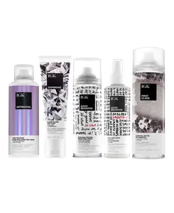 IGK Best Sellers Bundle - Antisocial Dry Hair Mask, Expensive High Shine Gloss Treatment, Good Behavior Smoothing Spray, Good Behavior 4 in 1 Prep Spray, First Class Dry Shampoo
