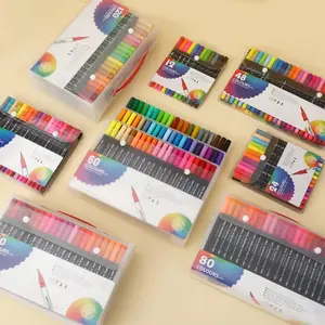 12/24/36/48/60/80/100/120 PCS Dual Markers Brush Pen Fine Double Tip Point Art Marker Set for Adult Coloring Hand Lettering Writing Planner journal Note Calligraphy Drawing Art Craft School Supplied Back To School