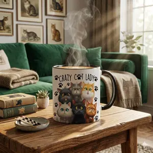 Cute Cat Coffee Mug - 11oz Ceramic Cup with Handle | Funny Cat Lover Gifts & Home Decor | Aesthetic Drinkware for Coffee & Tea