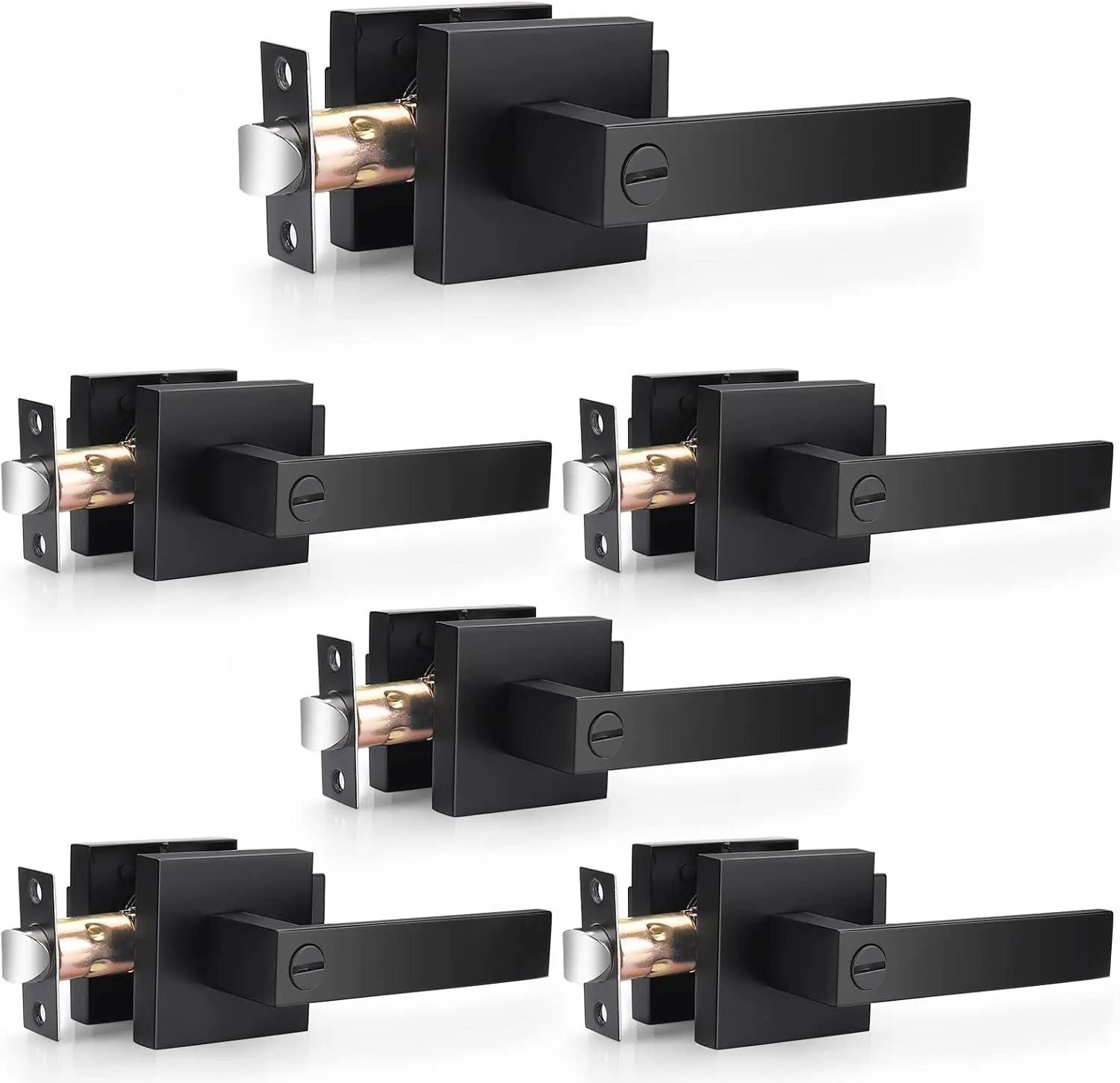 6 Pack Modern Black Door Handles Privacy Door Levers Black Door Knobs Interior Heavy Duty Reversible Door Locks Keyless Square Interior Door Handle