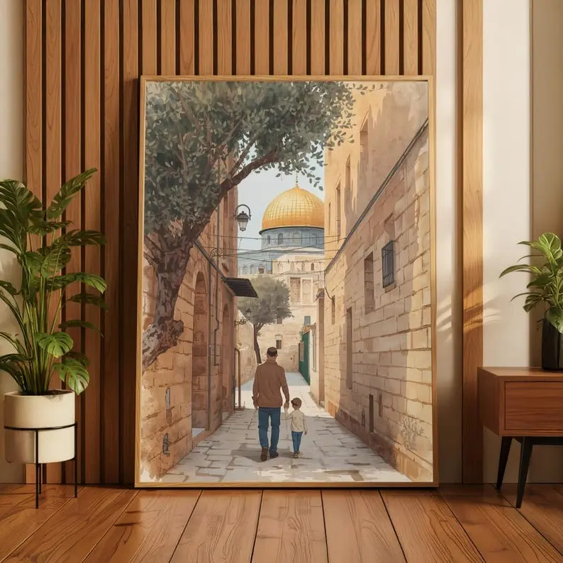 Palestine Wall Art, Dome of The Rock With Olive Trees, Old City of Jerusalem Cityscape Print, Middle Eastern Cultural Decor, Historic Architecture Landscape Artwork