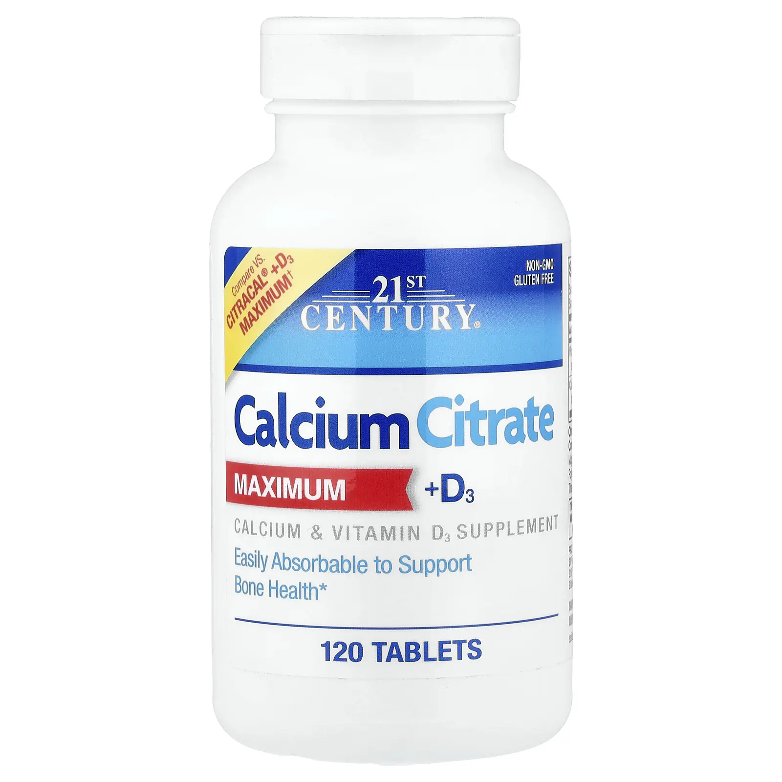 21st Century Calcium Citrate + D3 Maximum, 120 Tablets
