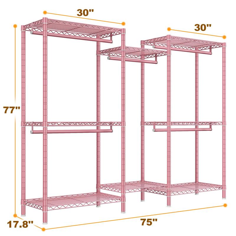 Raybee Clothes Rack Heavy Duty Clothing Rack Load 905LBS Clothing Racks for Hanging Clothes Rack Metal Garment Rack Heavy Duty Clothes Rack Free Standing Wardrobe Closet Organiser Hangable, 77" Hx75 Wx17.8 D [NewYearNewMe]
