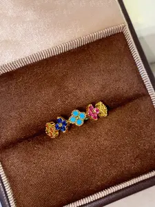 Elegant S925 Silver Four-Leaf Clover Ring, Zirconia Inlay, Colorful Sparkling Luxury Jewelry Gift for Women, Perfect Ladies' Accessory