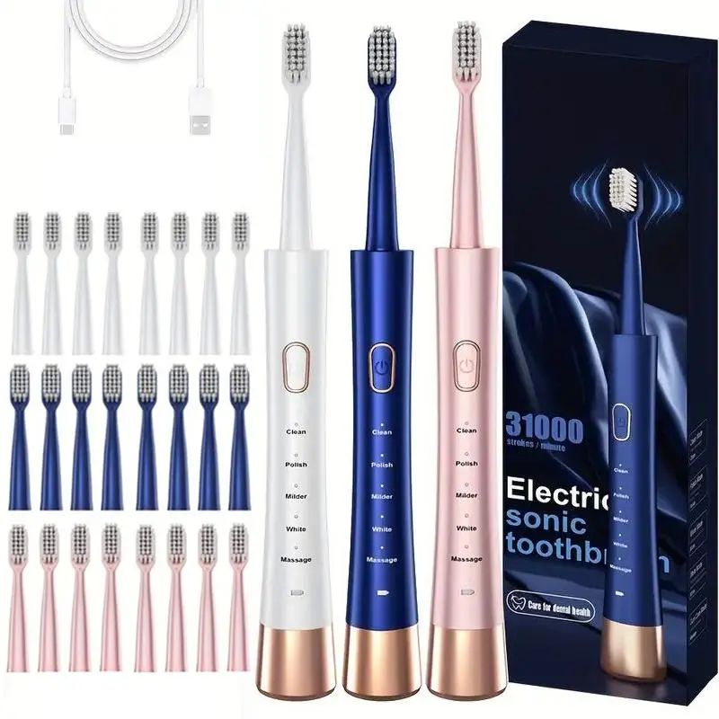Electric Toothbrush, 1 Box Rechargeable Sonic Teeth Cleaning Toothbrush With 8 Counts Brush Heads, Portable Toothbrush For Adults, Thanksgiving Gift,