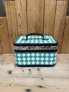 Turquoise Leather Checkered Cowhide Jewelry Box!