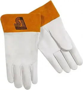 Steiner XL Size Kidskin TIG Welding Gloves, Paired Set, 11-1/2" OAL, Safety Cuff, White/Chestnut, Work Safety Equipment (0218-X)