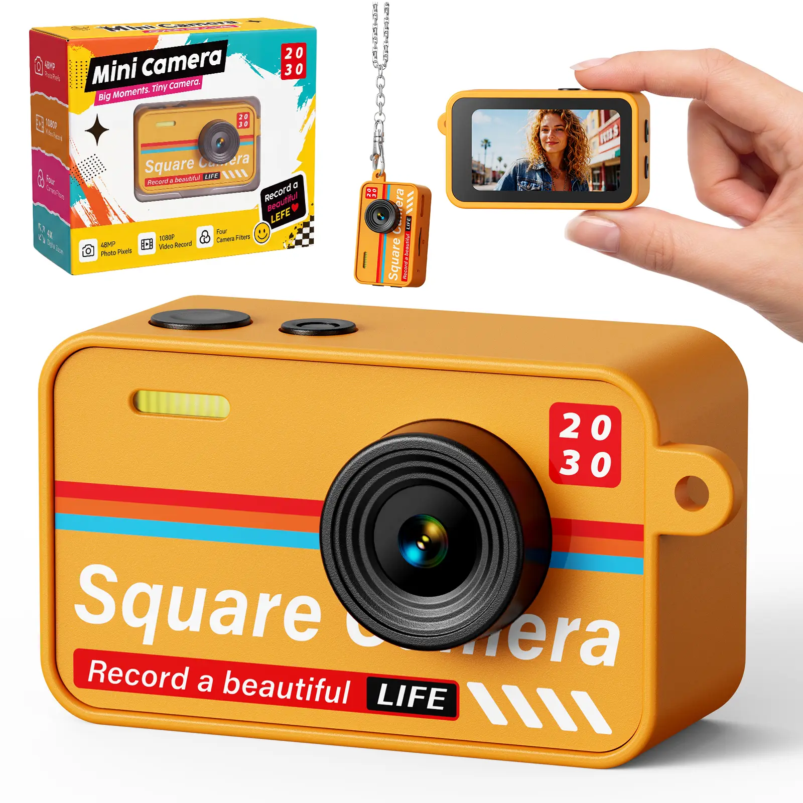 Retro Mini Keychain Digital Camera - 1080P HD Portable Pocket Point & Shoot Camcorder with 4X Zoom, Fill Light, Rechargeable Y2K Aesthetic Birthday Gift