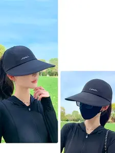 Women's Quick-Dry Large Brim Baseball Cap, Outdoor Empty Top Hat, Adjustable Ponytail Holder, Ideal for Hiking & Camping