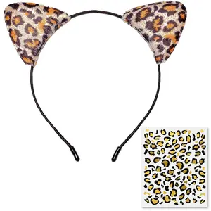 Leopard Ears Headband with Tattoos - Cheetah Headband with Temporary Tattoo - FUNCREDIBLE