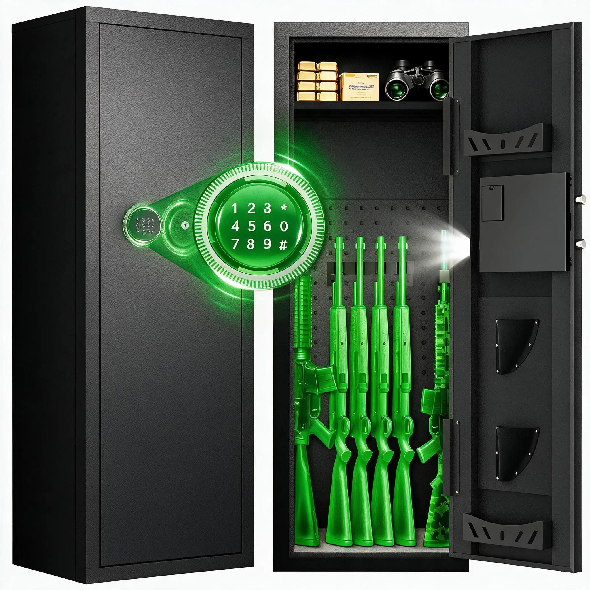 ACTIGER 13-15 Large Long Gun Safe Cabinet Easy Assembly for Rifles and Pistols with Quick Access Digital Keypad Removable Shelves Anti-Theft Design for Home Security Storage Thick Steel Gift Father'sDay With 3 Adjustable Gun Racks DIY