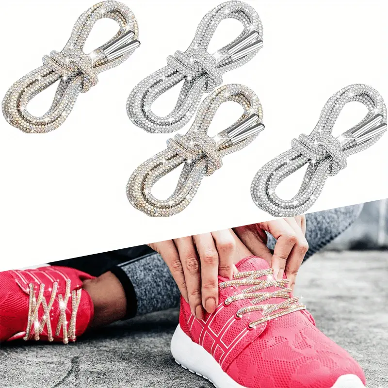 Rhinestone Shoelaces, 4-Piece Women's Decorative Glitter Ropes with Metal Tips for Sport Sneakers and Hoodie Accessories
