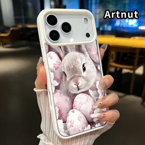 Clear Magnetic Phone Case for iPhone 17 Pro Max 16 Plus 15 14 13 12 11 Air E Bunny in Blossoms Pattern Acrylic Back Soft Silicone Edge Anti-Fingerprint Hard Cover Gift for boy girl