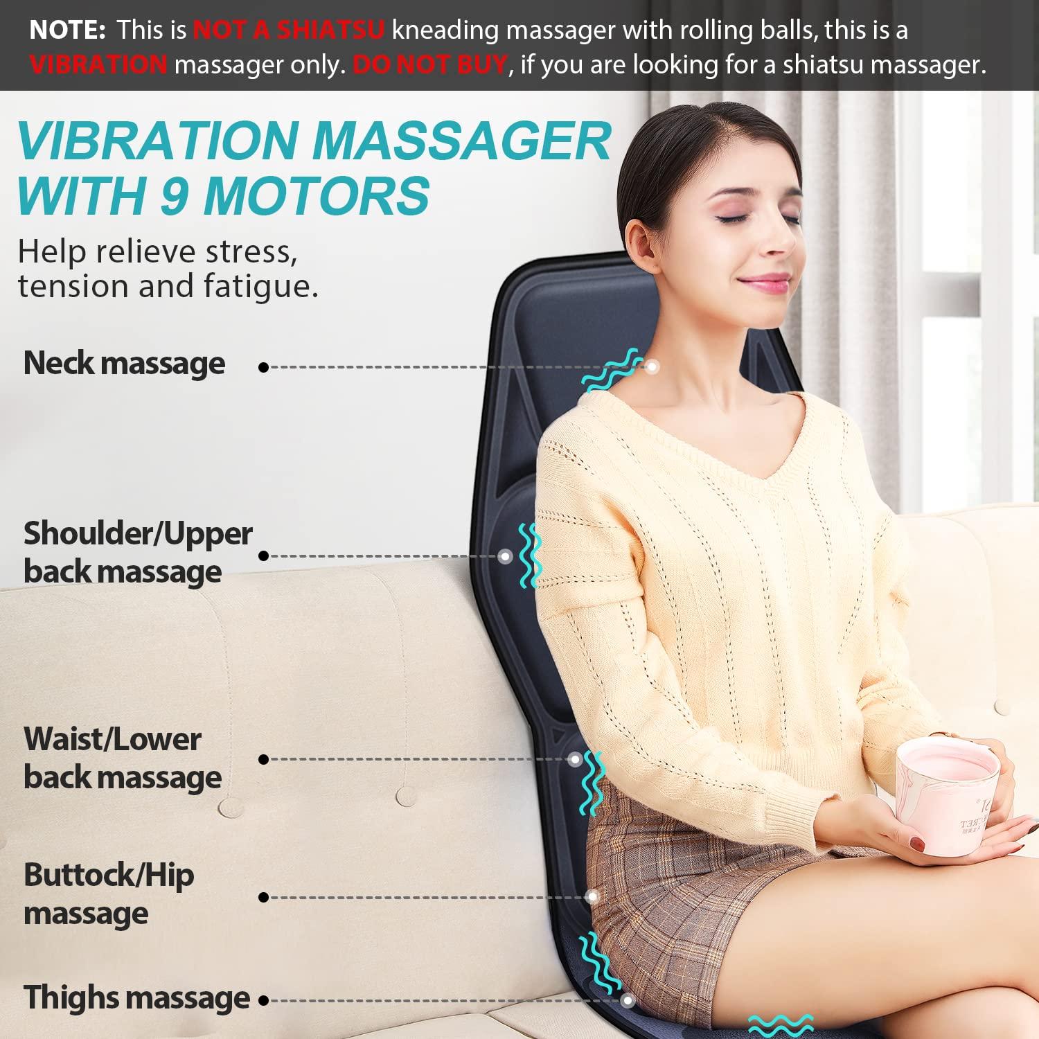 Heating Massage Chair Cushion with Adjustable Lumbar Support & 9 Massage Modes - Full Body/Back Suitable for Home Office Use, Plug-in Massager Chair  ,deep tissue massage tool