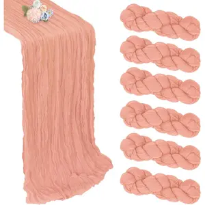 6 Pack Peach Cheesecloth Table Runner 10ft Boho Gauze Cheese Cloth Table Runner 35 x 120 Inch Rustic Sheer Runner for Wedding Decor Baby Shower Party Table Centerpiece Decoration