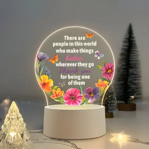 Acrylic Floral Pattern Thank Night Light, Decorative Atmosphere Lamp, Ideal Gift for Teachers Nurses Bosses, Retirement Thanksgiving Opening Gifts, Multifunctional LED Bedside Lamp