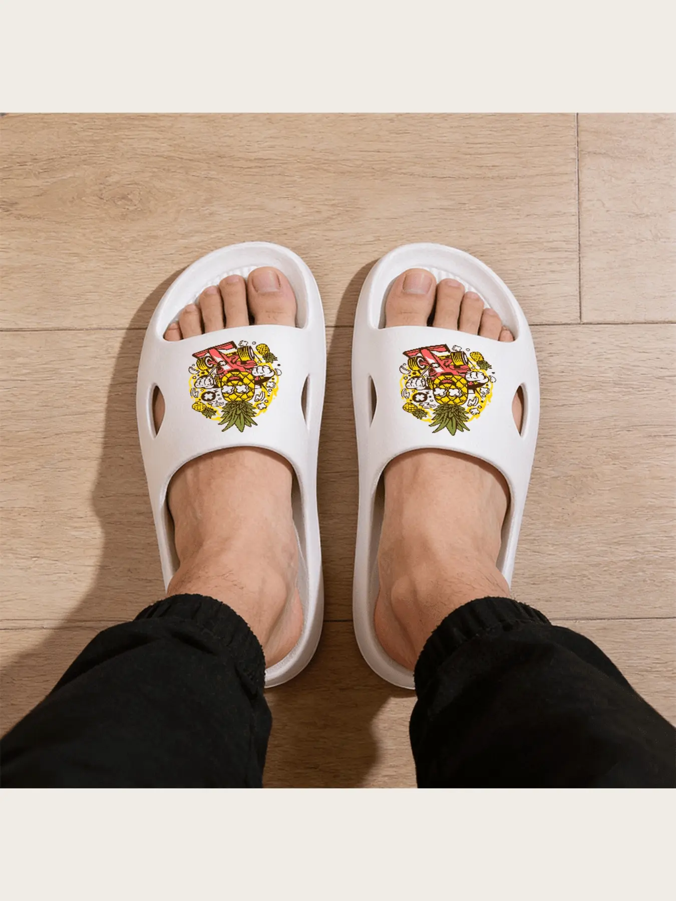 Pineapple Racing Car Print Slippers for Men Women Non-Slip Soft Sole Summer Beach Casual Home Indoor Outdoor Cartoon Fruit Pattern Comfortable Lightweight Shoes