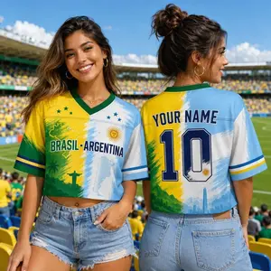 Custom Half and Half Soccer Croptop Jersey, Binational Football Top, Brasil Argentina Soccer Jersey,Brasil Argentina Soccer Shirt for Women