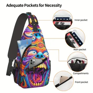 Crossbody Chest Bag Hiking Backpack Cartoon Disgusting Mouth Shoulder Bag Folding Large Capacity Fashion Durable Polyester Composite Cloth for Shopping Work Leisure Travel Beach Bag Fishing Backpack with Inner Main & Front Pockets
