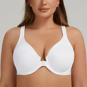 MELENECA Women's Racerback Front Closure Bras Plunge Unlined Full Coverage Seamless Underwire Minimizer Bra comfortable