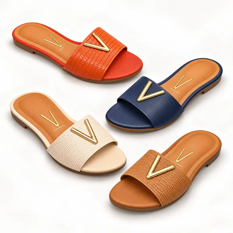 Vizzano Sandal with Elegant V Design Comfortable Open Slip-On Gold Detail Ideal for Spring Summer Casual Outfits Daily Fashion Footwear Women, Shoe