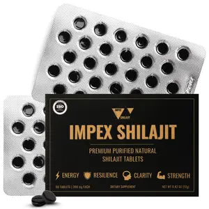 Impex Shilajit Tablets - Premium 100% Purified Natural Shilajit for Energy Resilience Clarity & Strength - Lab-Tested for Purity - Essential Minerals & Antioxidant Supplement- 60 Tablets 200mg Each - 30 Day Supply