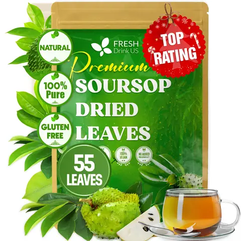 【FreshDrinkUS】  Premium Soursop Graviola Dried Leaves Tea, 55 Whole Soursop Leaves, Wildcrafted, Graviola Tea, Guanabana Tea, Hoja Guanabana, Soursop Loose Leaf Herbal Tea, No Gluten, Vegan Natural Beverage
