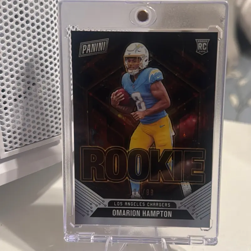 Panini Los Angeles Chargers Rookie Card - Omarion Hampton, 04/99, Blue and Yellow Uniform, Football Player