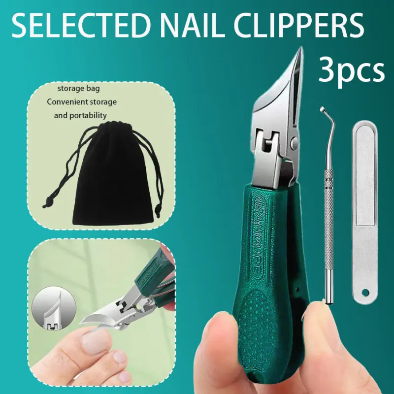 3pcs Eagle Beak Nail Clippers Set, Anti-Splash 25° Slanted Edge, Wide Mouth Design, Ultra-Sharp Curved Stainless Blades, for Men and Women, Basic Nail Tools, Manicure, Thick Nails, Nail Care, Storage