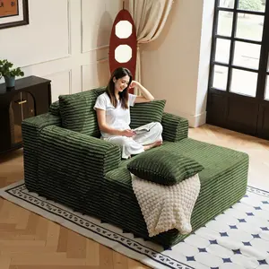 Indoor Oversized Chaise Lounge Sofa Bed, Chaise Lounge Chair with Armrests and 3 Throw Pillows, Corduroy Upholstered Plush Lazy Sleeper Chair Bed for Living Room Apartment