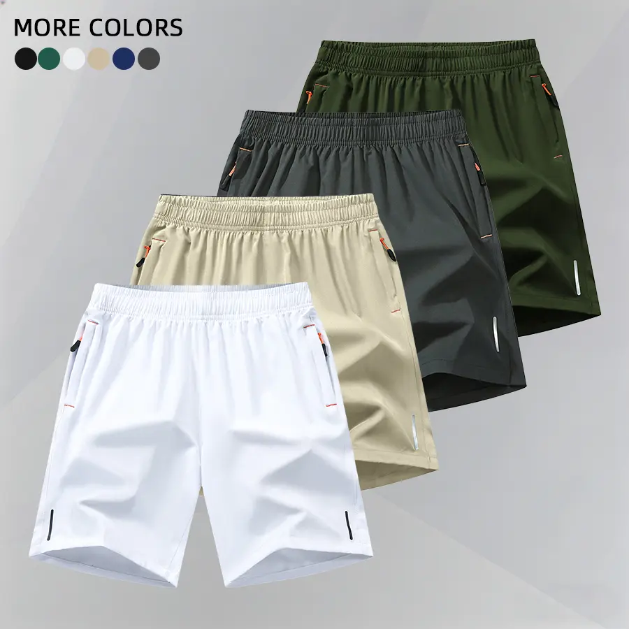 Men’s Classic Reflective Breathable Casual Shorts (1/3/4-Pack), Elastic Waistband, Zippered Pockets, Polyester Machine-Washable Menswear for Summer Beach, Evening Outdoor Activities, Sporty Men's Shorts