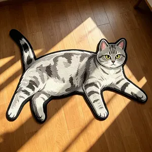 Tiger Stripe Cat Shaped Rug, Fun Cartoon Carpet, Non-Slip, Cute Home Decor for Living Room, Bedroom, Sofa, Closet