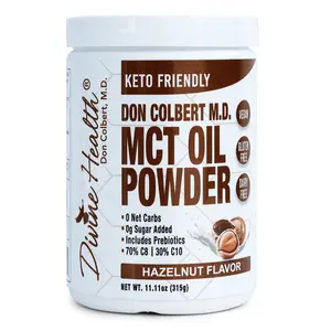 Dr. Colbert, MD MCT Oil Powder | Hazelnut Flavor | by Divine Health | Keto Zone | Coffee Creamer | 70% C8 30% C10 | 0 Net Carbs | Gluten Free | 30 Day Supply | 330g