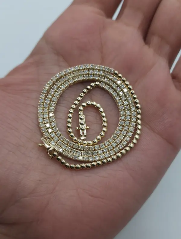 14Kt Gold 3.25 Ct 17 Inch Genuine Natural Diamond Tennis Necklace