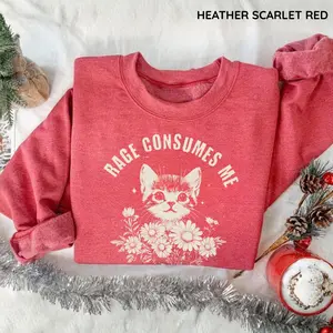 Rage Consumes Me Sweatshirt, Cute Cat Meme Crewneck Shirt, Trendy Shirts, Women Favorite Top, Funny Holiday Shirt