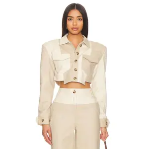 Camila Coelho Araceli Cropped Jacket in Sand & Beige