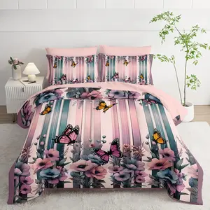 7 Piece Pink Butterfly Comforter Set Queen for,Butterfly Bedding Sets Queen 7 Piece,Butterfly Pattern,(1 Comforter, 1 Flat Sheet, 1 Fitted Sheet, 2 Pillowcase and 2 Pillow Sham)
