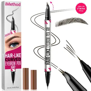 Curved Eyebrow Pen - Eyebrow Pencil Magical 2-in-1 Dual-Ended Eye Brow Pencils for Women with Fork-Tip & Precise Brush-Tip Create Natural Hair-Like Brows, Last All-Day