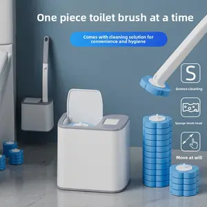 Disposable Toilet Brush and Holder Set with 18 Refill Packs of Cleaning Solution Bathroom Home Organizer Wall-Mounted for Sinks Bathtubs Drains Washbasins Urinals