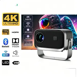 4K Portable Travel Projector with Automatic Keystone Correction, Wi-Fi 6, Bluetooth Audio Output, Built-in Speaker, Android System, Compatible with Phones & Computers for Bedroom Use