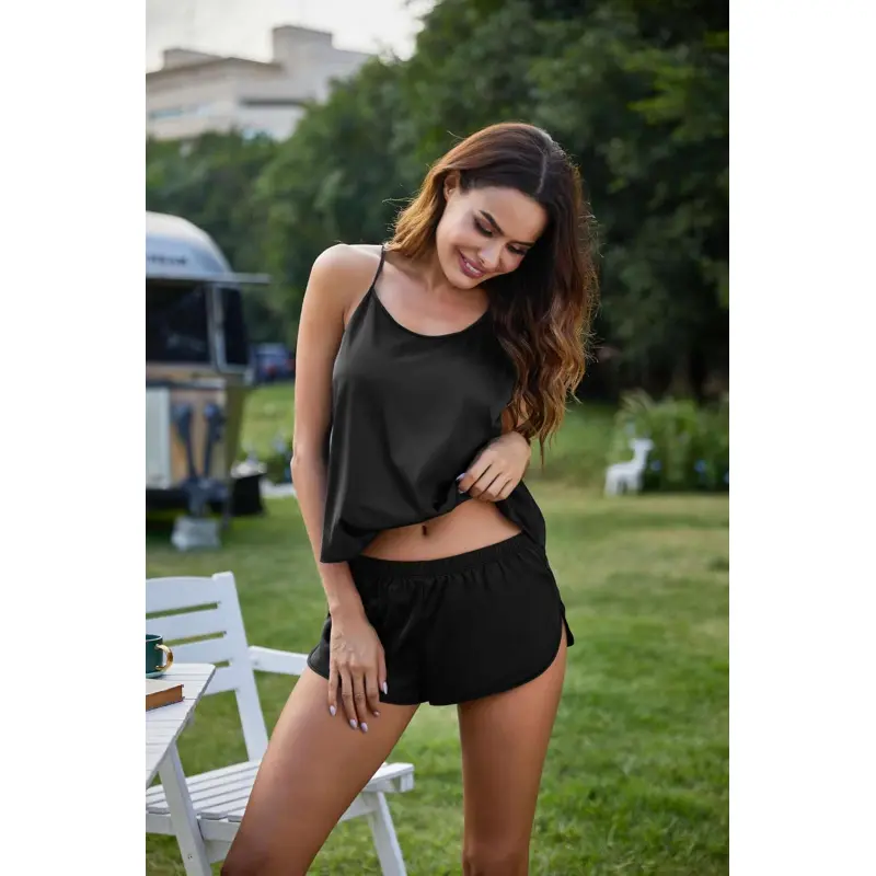 Silk Pajamas Set for Women Satin Backless Lingerie Pjs Cami Top and Shorts Nightwear Silk Pajamas Set for Women Satin Backless Lingerie Pjs Cami Top and Shorts Nightwear